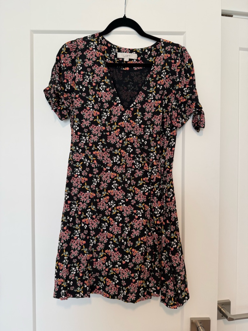 LOFT Black Pink Floral V-Neck Wrap Dress with Shorts